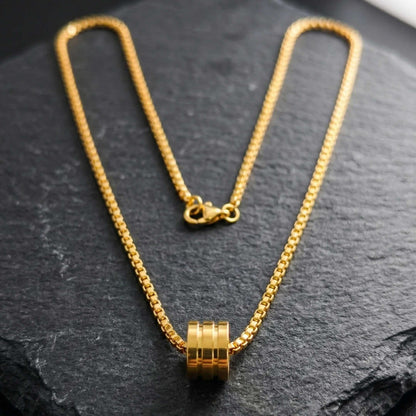 TRIPLE BARREL - GOLDEN - 9mm Pure Titanium Steel Pendant with 23inch Round Box 4mm Chain for Men & Boys — SS Pendant/ Necklace for Men | THE MEN THING