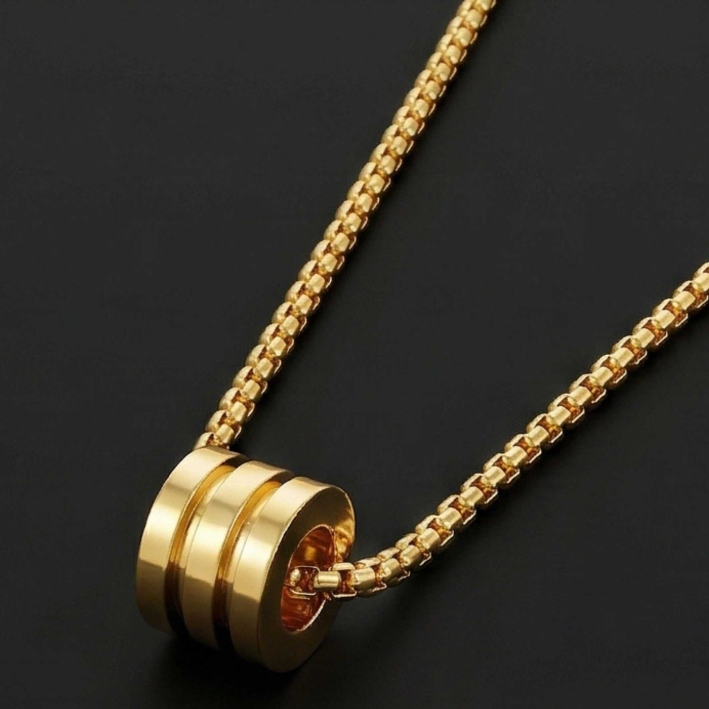 TRIPLE BARREL - GOLDEN - 9mm Pure Titanium Steel Pendant with 23inch Round Box 4mm Chain for Men & Boys — SS Pendant/ Necklace for Men | THE MEN THING