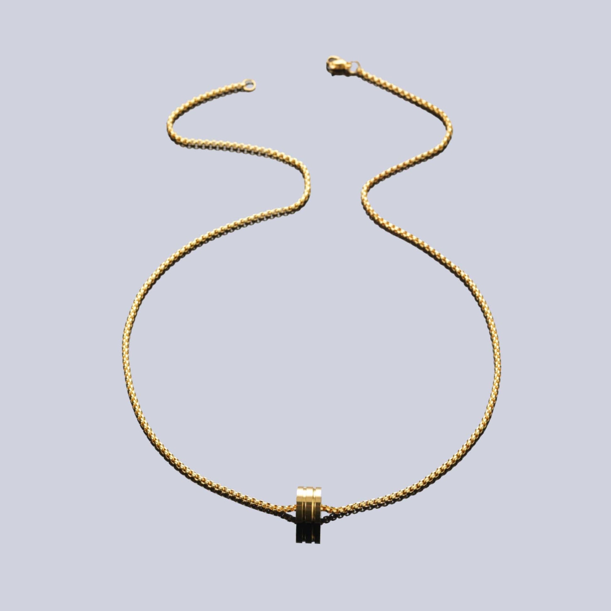 TRIPLE BARREL - GOLDEN - 9mm Pure Titanium Steel Pendant with 23inch Round Box 4mm Chain for Men & Boys — SS Pendant/ Necklace for Men | THE MEN THING