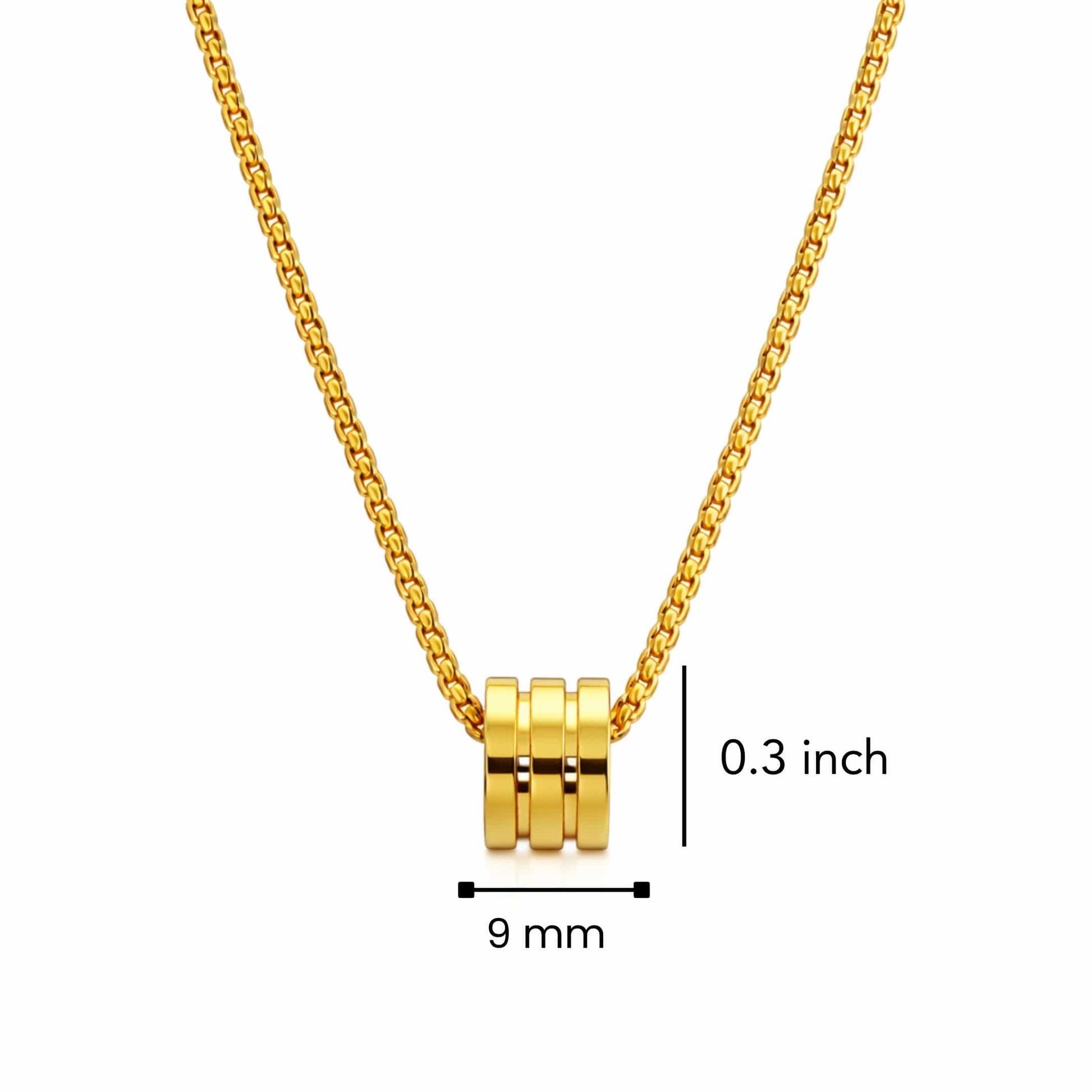 TRIPLE BARREL - GOLDEN - 9mm Pure Titanium Steel Pendant with 23inch Round Box 4mm Chain for Men & Boys — SS Pendant/ Necklace for Men | THE MEN THING