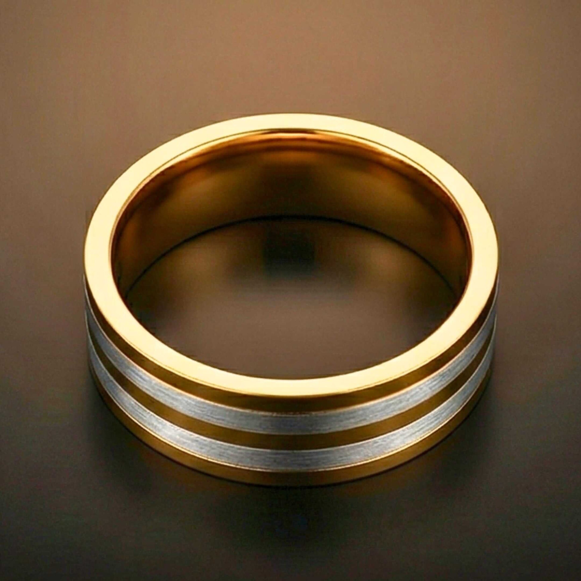 TRIPLE STRIPE - Pure Stainless Steel Men’s Steel-Gold Plated Ring (Size : 17-22-27) — Rings for Men | THE MEN THING