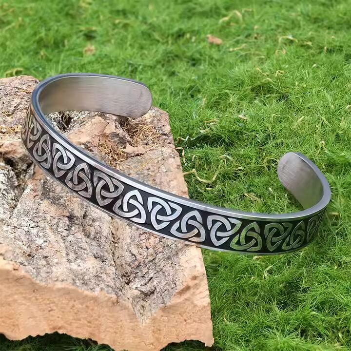 TRIQUETRA ARC - Pure Stainless Steel Open Bangle Bracelet (Adjustable) for Men & Boys - THE MEN THING