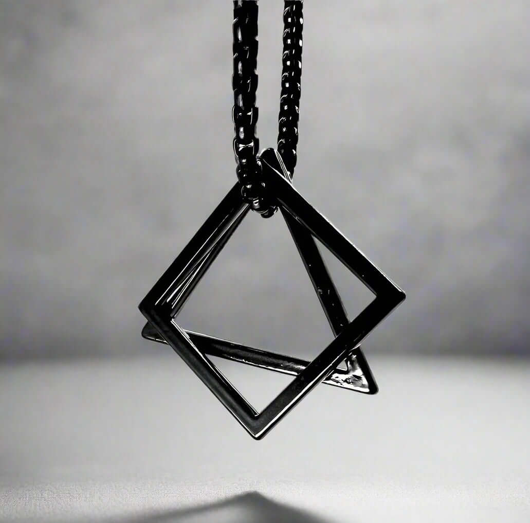 TRISQUARE BLACK - Alloy Pendant with Pure Stainless Steel 24inch Round Box Chain , Milan trending Style for Men & Boy - THE MEN THING