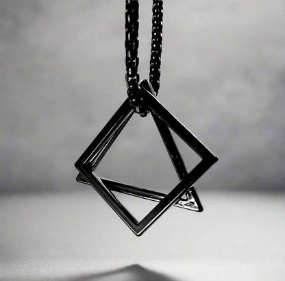 TRISQUARE BLACK - Alloy Pendant with Pure Stainless Steel 24inch Round Box Chain , Milan trending Style for Men & Boy - THE MEN THING