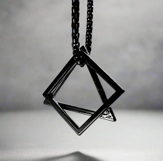 TRISQUARE BLACK - Alloy Pendant with Pure Stainless Steel 24inch Round Box Chain , Milan trending Style for Men & Boy - THE MEN THING
