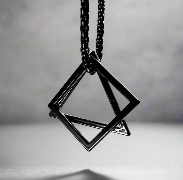 TRISQUARE BLACK - Alloy Pendant with Pure Stainless Steel 24inch Round Box Chain , Milan trending Style for Men & Boy