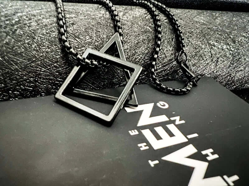 TRISQUARE BLACK - Alloy Pendant with Pure Stainless Steel 24inch Round Box Chain , Milan trending Style for Men & Boy - THE MEN THING