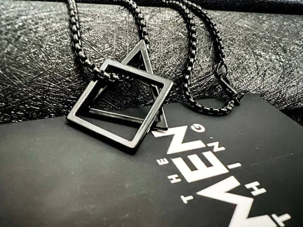 TRISQUARE BLACK - Alloy Pendant with Pure Stainless Steel 24inch Round Box Chain , Milan trending Style for Men & Boy