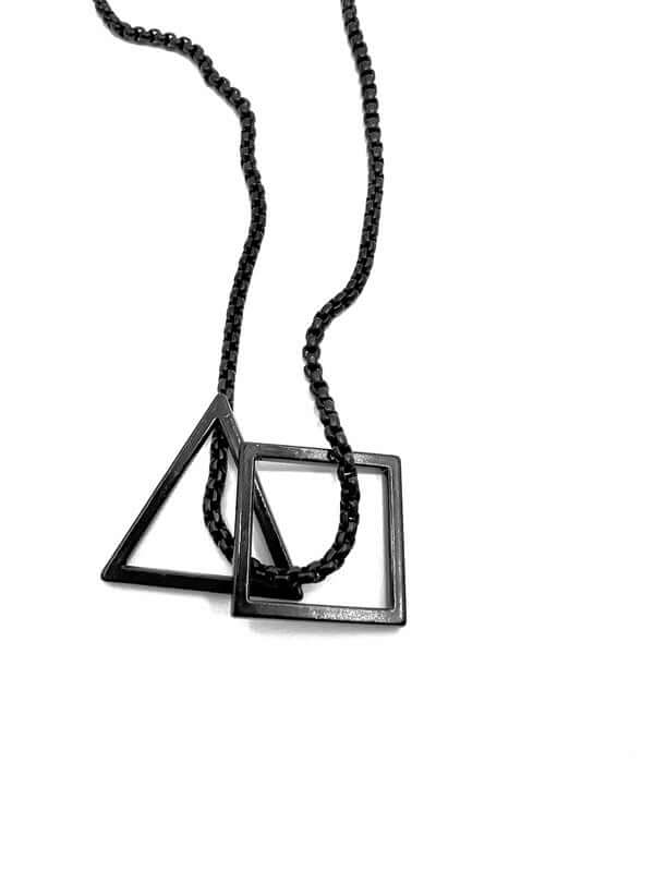 TRISQUARE BLACK - Alloy Pendant with Pure Stainless Steel 24inch Round Box Chain , Milan trending Style for Men & Boy - THE MEN THING