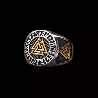 TRIVALK - Norse-Inspired Titanium Steel Ring with Rune & Valknut Symbol - Viking Style - THE MEN THING