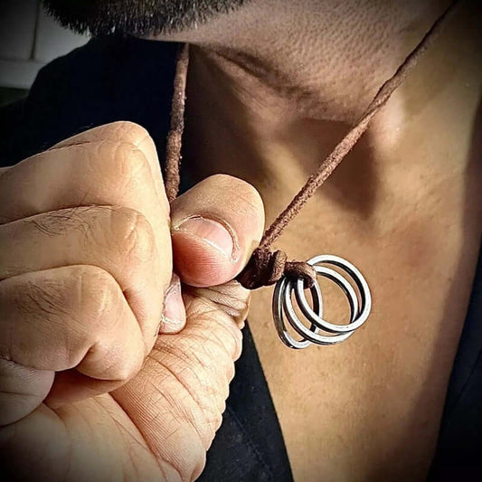 TRIWHEEL BROWN - Vintage Alloy Wind Round Pendant with Adjustable Pure Leather Cord Necklace for Men & Boys — Leather Necklace for Men | THE MEN THING