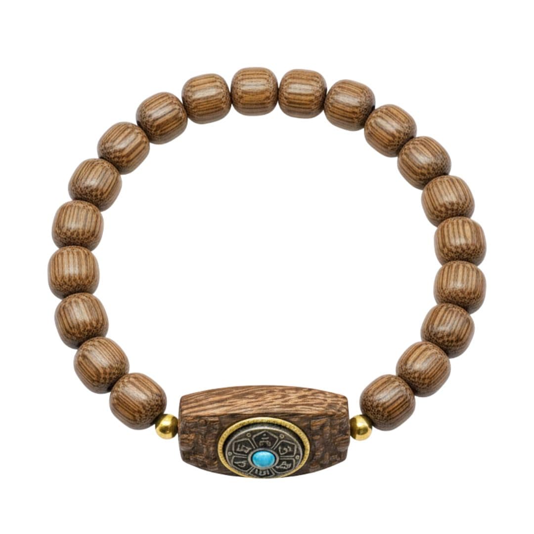 TURQUOISE AMULET  - 10mm Wooden Beads Bracelet with Natural Stone - Adjustable Bracelet - THE MEN THING