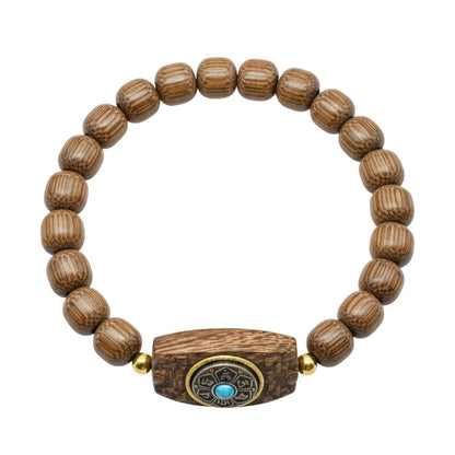 TURQUOISE AMULET  - 10mm Wooden Beads Bracelet with Natural Stone - Adjustable Bracelet - THE MEN THING