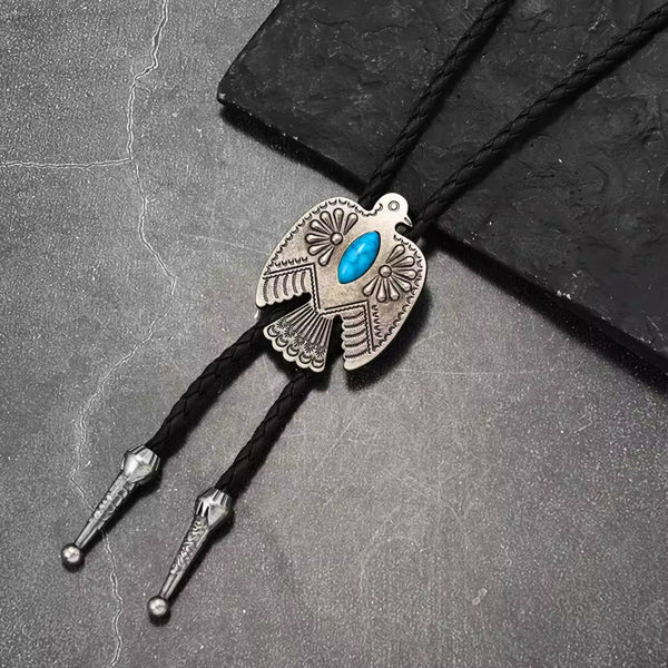 TURQUOISE EAGLE BOLO – 1.8 inch Pure Stainless Steel Pendant with Adjustable Black Leather Rope for Men & Boys