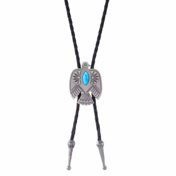 TURQUOISE EAGLE BOLO – 1.8 inch Pure Stainless Steel Pendant with Adjustable Black Leather Rope for Men & Boys
