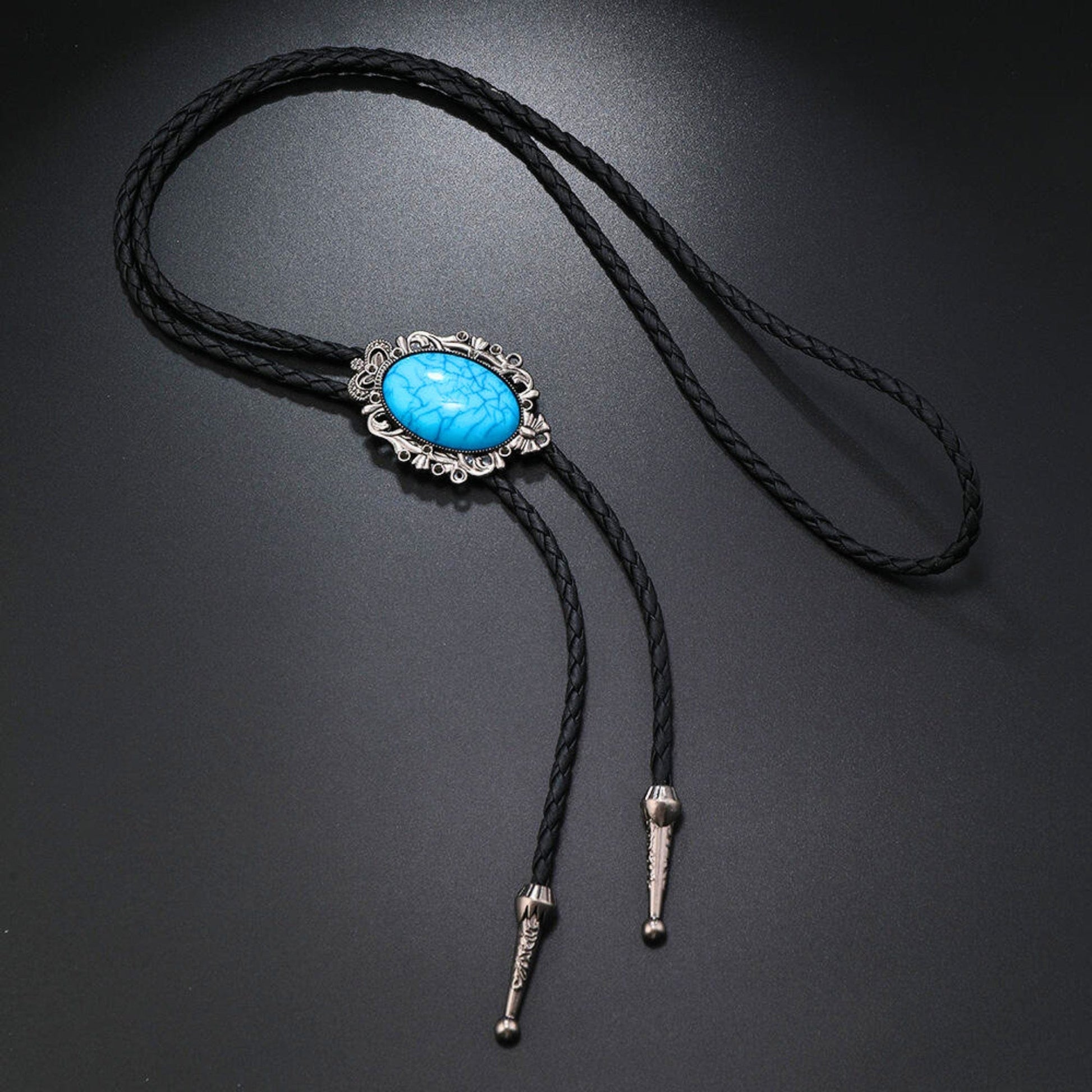 TURQUOISE HORIZON BOLO – 1.8 inch Pure Stainless Steel Pendant with Adjustable Black Leather Rope for Men & Boys - THE MEN THING
