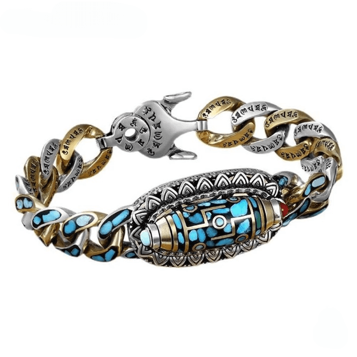 TURQUOISE NINE-EYED DZI - 12mm Pure Copper Bracelet with Box Clasp for Men & Boys (8 inch) - THE MEN THING