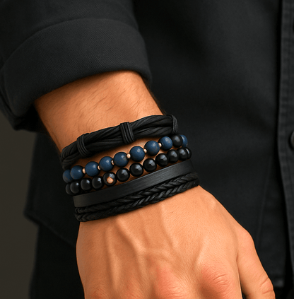 TWILIGHT FORGE - 4 Pcs Genuine Braided Leather Bracelet Set for Men & Boys (8 inch) - THE MEN THING