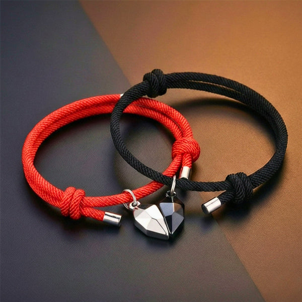 TWIN HEART LINK - Bracelet with Heart Charm for Men and Women Adjustable Couples Rope Bracelet