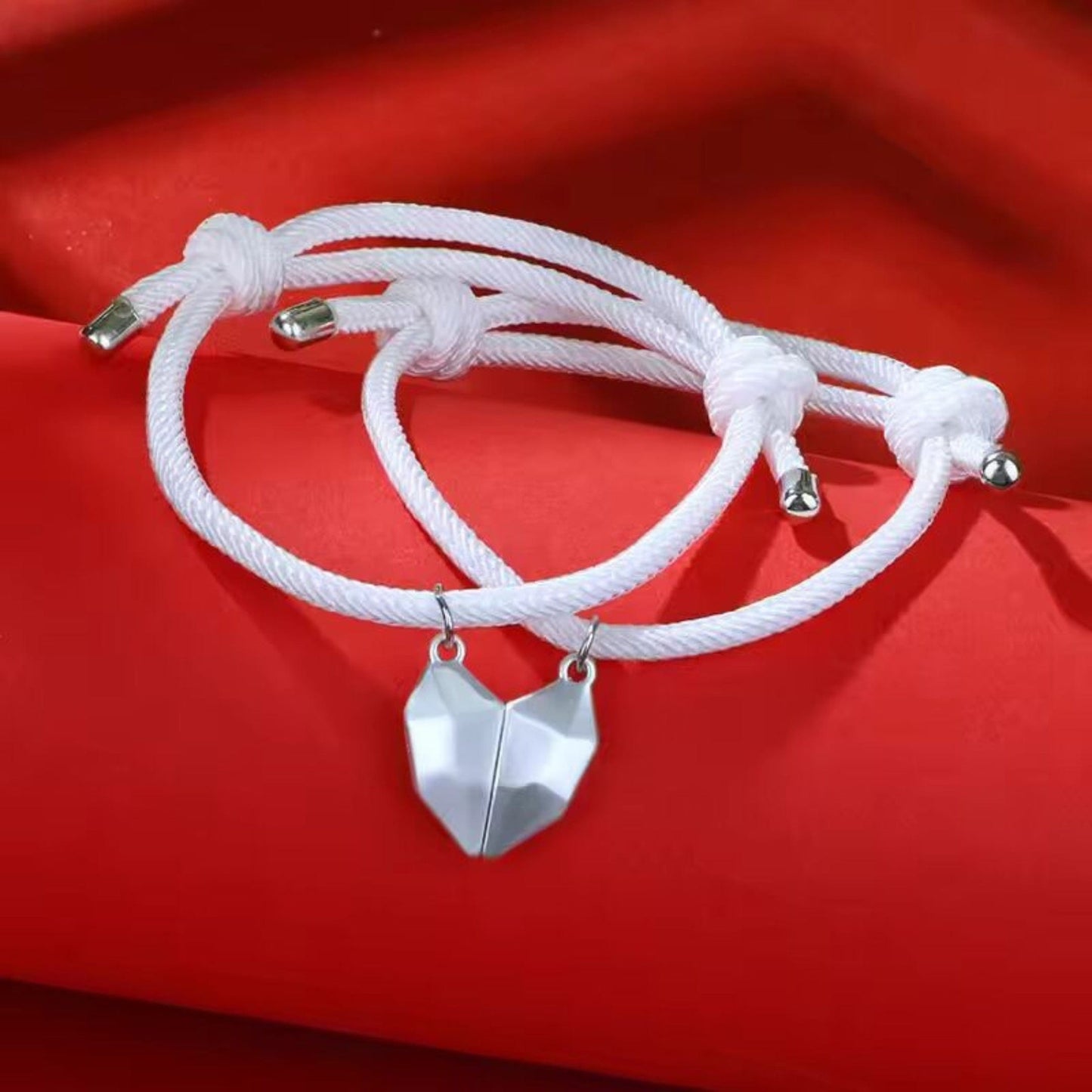 TWIN HEART LINK - Bracelet with Heart Charm for Men and Women Adjustable Couples Rope Bracelet - THE MEN THING