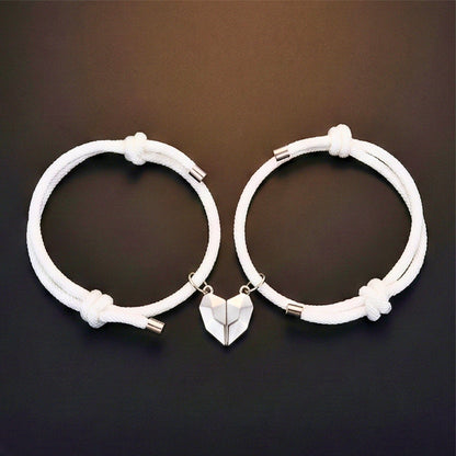 TWIN HEART LINK - Bracelet with Heart Charm for Men and Women Adjustable Couples Rope Bracelet - THE MEN THING