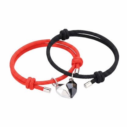 TWIN HEART LINK - Bracelet with Heart Charm for Men and Women Adjustable Couples Rope Bracelet - THE MEN THING