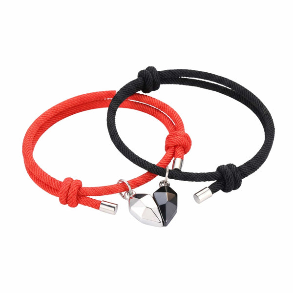 TWIN HEART LINK - Bracelet with Heart Charm for Men and Women Adjustable Couples Rope Bracelet