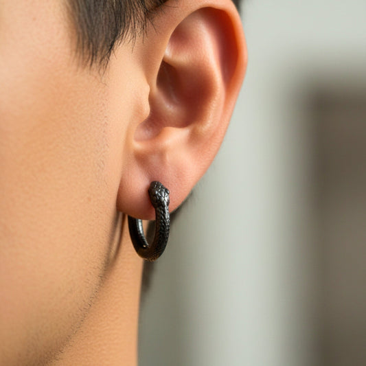 TWIN SERPENT - 4mm Pure Titanium Steel Hoop Earrings for Men & Boys (2pcs) - THE MEN THING