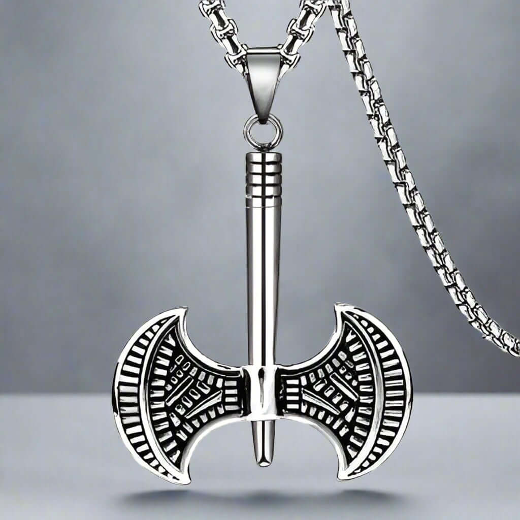 TWIN SHARP AXE -  Alloy Pendant with Stainless Steel 24inch Round Box Chain, American trending Style for Men & Boy - THE MEN THING