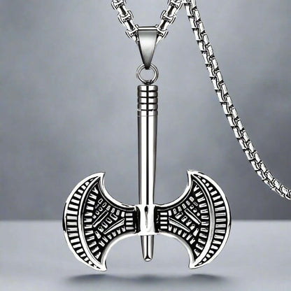TWIN SHARP AXE -  Alloy Pendant with Stainless Steel 24inch Round Box Chain, American trending Style for Men & Boy - THE MEN THING