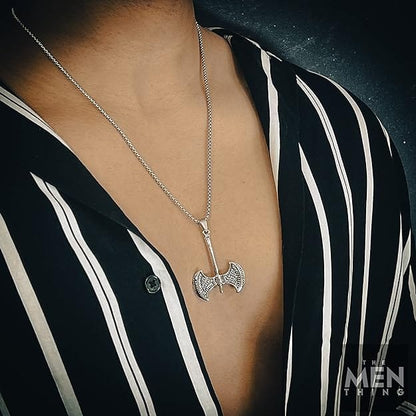 TWIN SHARP AXE -  Alloy Pendant with Stainless Steel 24inch Round Box Chain, American trending Style for Men & Boy - THE MEN THING