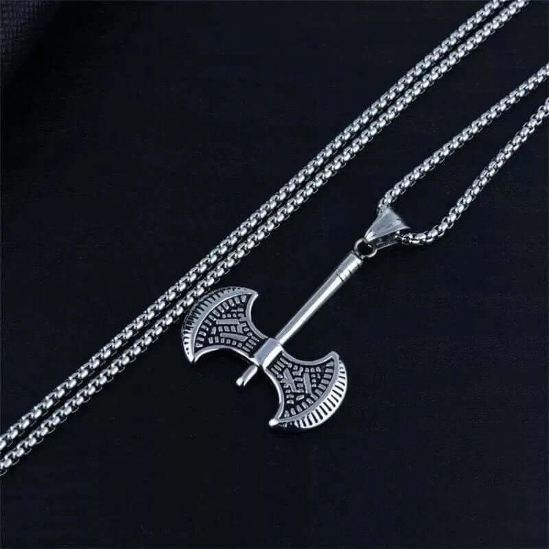TWIN SHARP AXE -  Alloy Pendant with Stainless Steel 24inch Round Box Chain, American trending Style for Men & Boy - THE MEN THING
