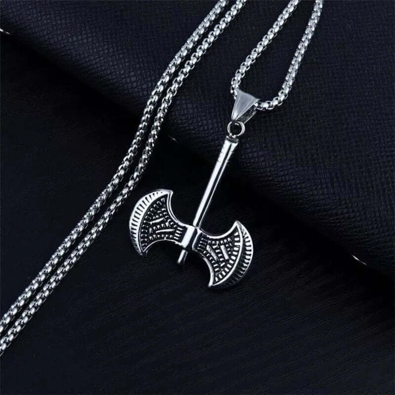 TWIN SHARP AXE -  Alloy Pendant with Stainless Steel 24inch Round Box Chain, American trending Style for Men & Boy - THE MEN THING