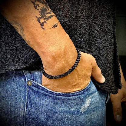 TWIN TOUGH - 5mm Titanium Steel Black Bracelet for Men & Boys (8 inch) - THE MEN THING