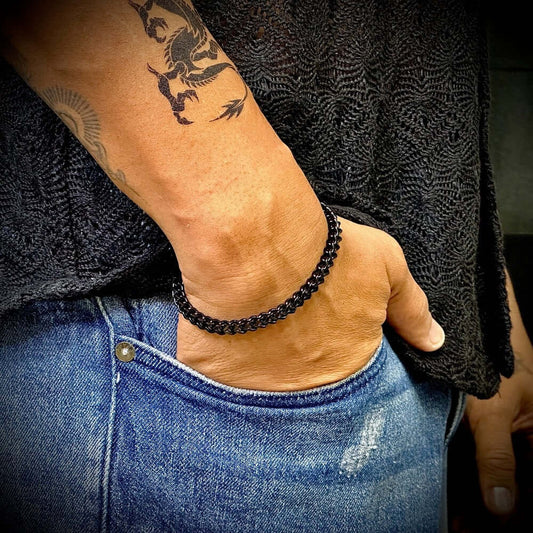 TWIN TOUGH - 5mm Titanium Steel Black Bracelet for Men & Boys (8 inch) - THE MEN THING
