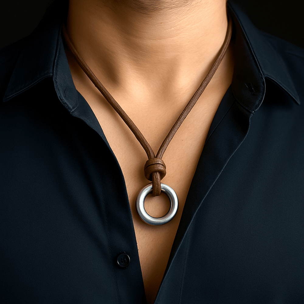 TWIN WHEEL BROWN - Vintage Alloy Double Circle Pendant with Necklace Cord for Men & Boys - THE MEN THING