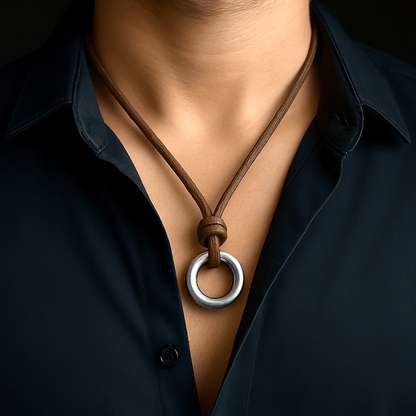 TWIN WHEEL BROWN - Vintage Alloy Double Circle Pendant with Necklace Cord for Men & Boys - THE MEN THING