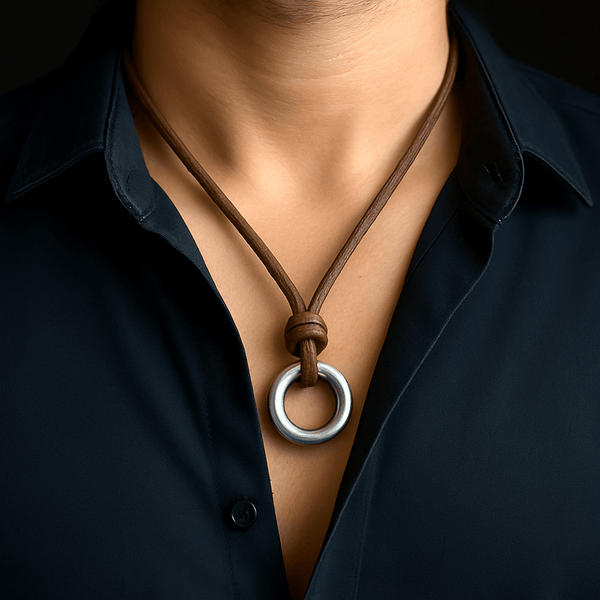TWIN WHEEL BROWN - Vintage Alloy Double Circle Pendant with Necklace Cord for Men & Boys