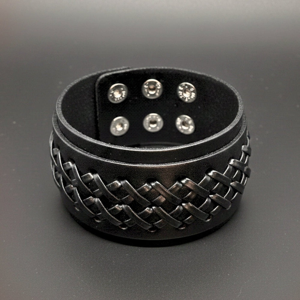 TWIST ARMOR - 45mm Black Genuine Leather Adjustable Bracelet for Men & Boys (7-7.8-8.4 inch) - THE MEN THING