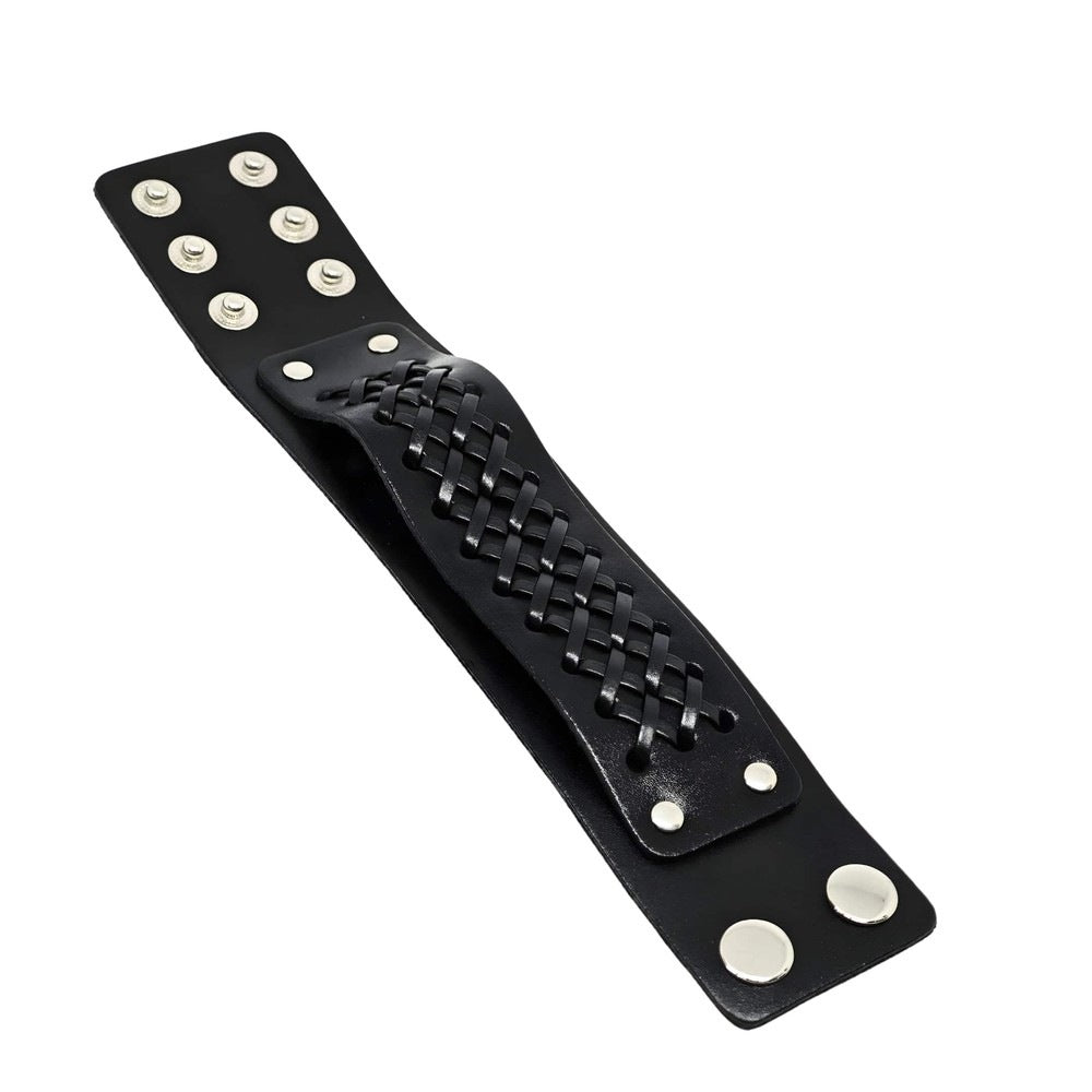 TWIST ARMOR - 45mm Black Genuine Leather Adjustable Bracelet for Men & Boys (7-7.8-8.4 inch) - THE MEN THING