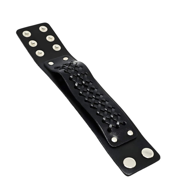TWIST ARMOR - 45mm Black Genuine Leather Adjustable Bracelet for Men & Boys (7-7.8-8.4 inch)