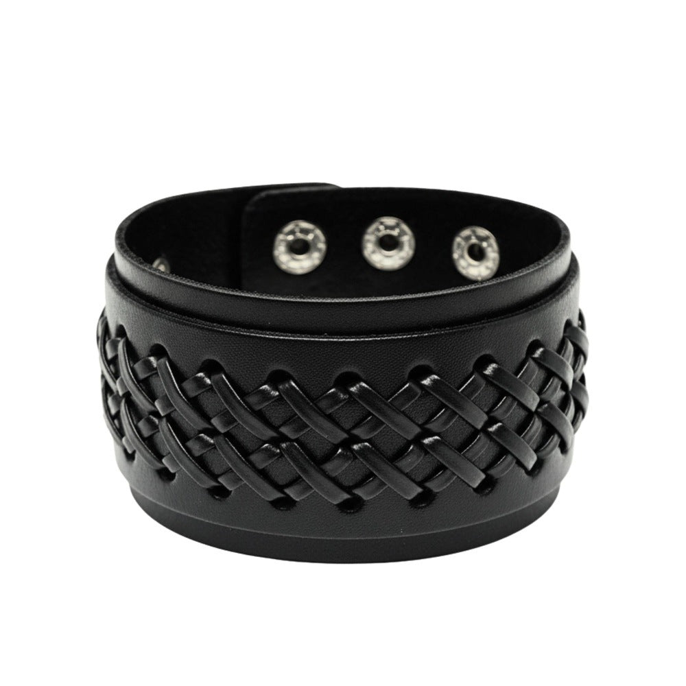 TWIST ARMOR - 45mm Black Genuine Leather Adjustable Bracelet for Men & Boys (7-7.8-8.4 inch) - THE MEN THING
