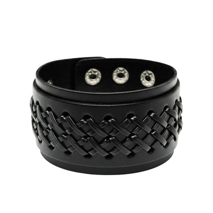 TWIST ARMOR - 45mm Black Genuine Leather Adjustable Bracelet for Men & Boys (7-7.8-8.4 inch) - THE MEN THING