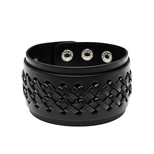 TWIST ARMOR - 45mm Black Genuine Leather Adjustable Bracelet for Men & Boys (7-7.8-8.4 inch)