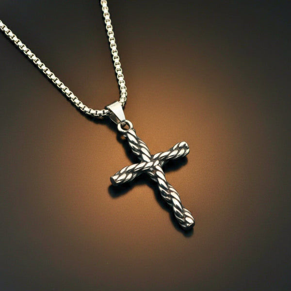 TWIST CROSS - 33mm Titanium Steel Pendant with 24inch Round Box 5mm Chain for Men & Boys
