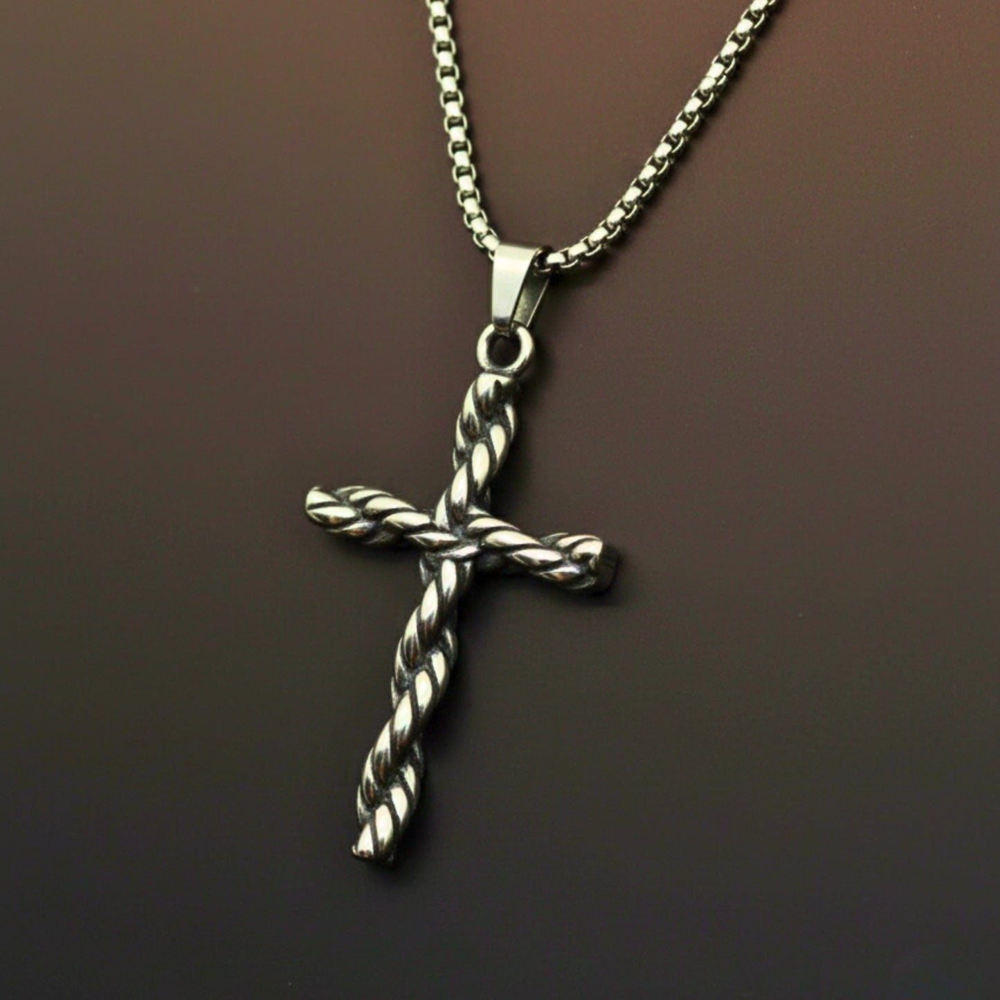 TWIST CROSS - 33mm Titanium Steel Pendant with 24inch Round Box 5mm Chain for Men & Boys - THE MEN THING
