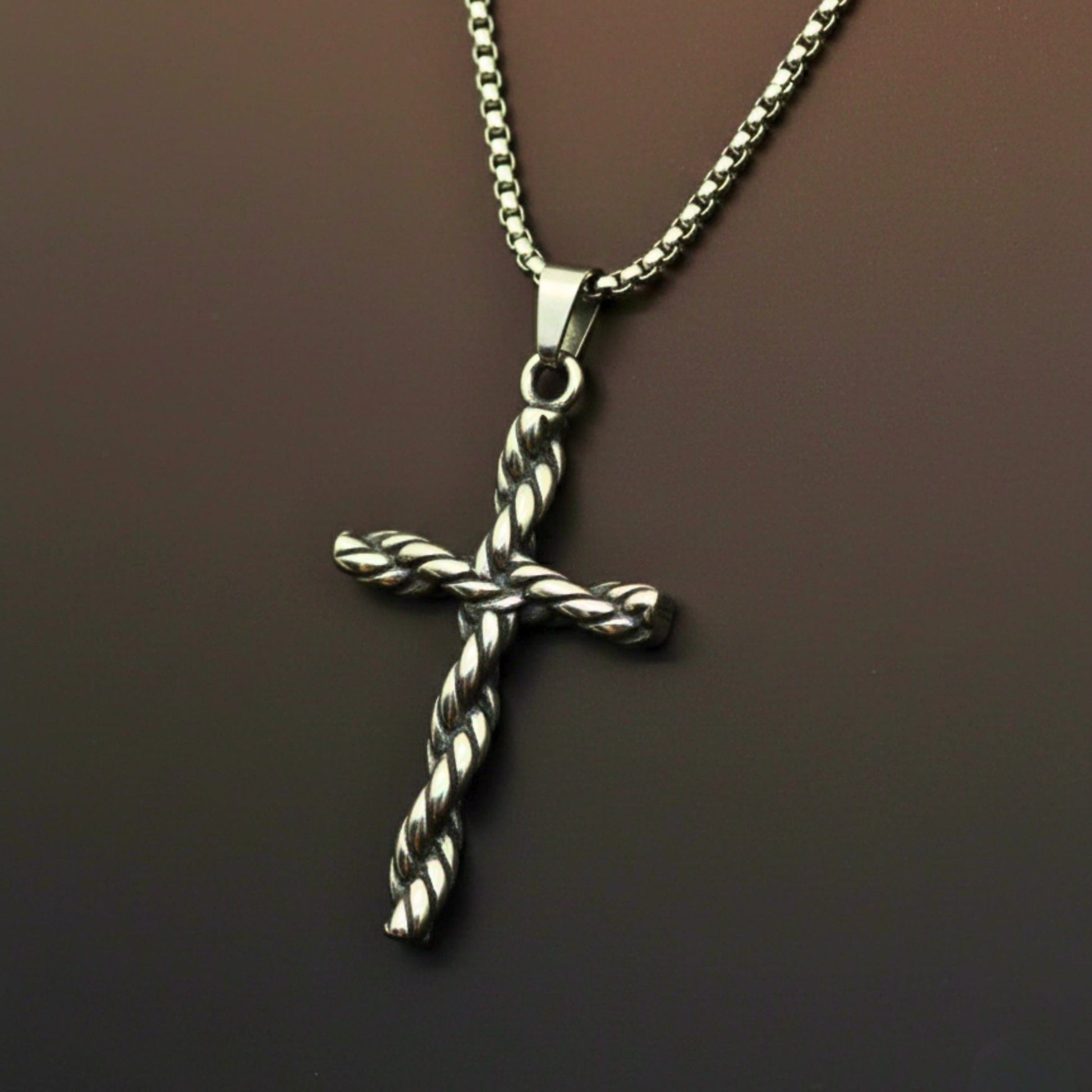 TWIST CROSS - 33mm Titanium Steel Pendant with 24inch Round Box 5mm Chain for Men & Boys - THE MEN THING