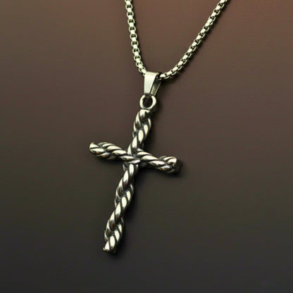 TWIST CROSS - 33mm Titanium Steel Pendant with 24inch Round Box 5mm Chain for Men & Boys - THE MEN THING