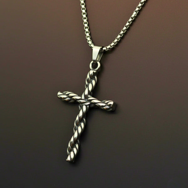 TWIST CROSS - 33mm Titanium Steel Pendant with 24inch Round Box 5mm Chain for Men & Boys