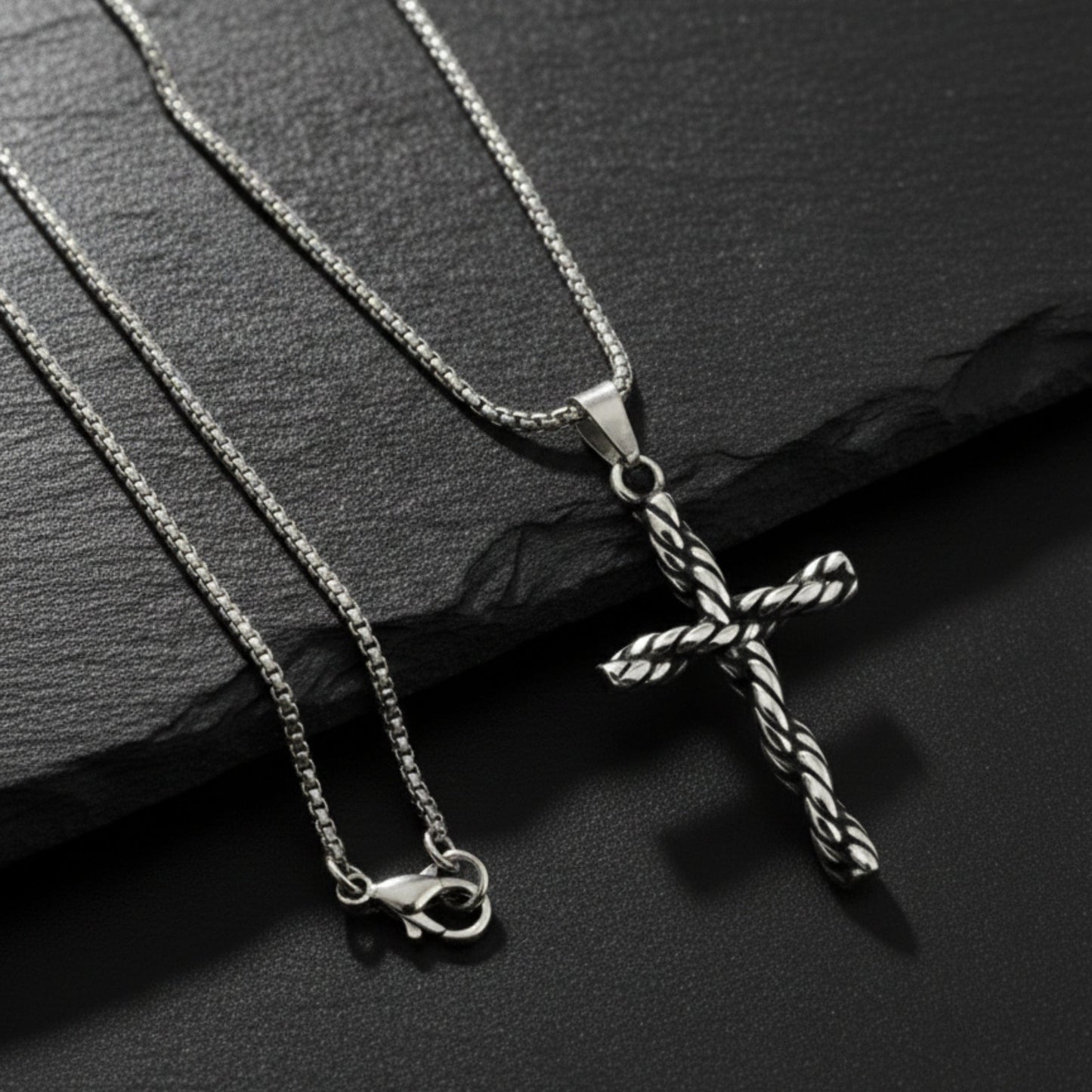 TWIST CROSS - 33mm Titanium Steel Pendant with 24inch Round Box 5mm Chain for Men & Boys - THE MEN THING